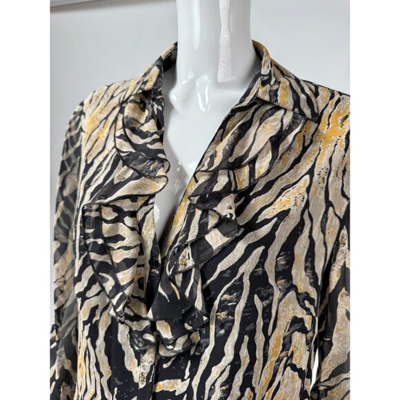 Coldwater Creek M Zebra Silk Print Ruffled Blouse Lined - Picture 16 of 16